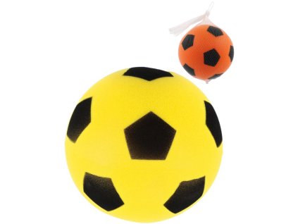 Míč soft pěnový s potiskem fotbalový 18cm 2 barvy v síťce