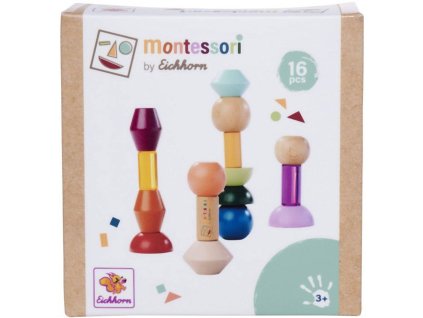 EICHHORN DŘEVO Montessori stohovací bloky stavebnice 16 dílků