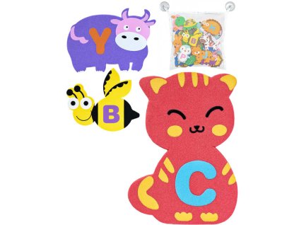 Vodolepky pěnové zvířátka abeceda do vody set 26ks v síťce do vany