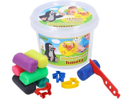 Modelína 300g KRTEK (Krteček) set s vykrajovátky a nožíkem 15 barev v kyblíku