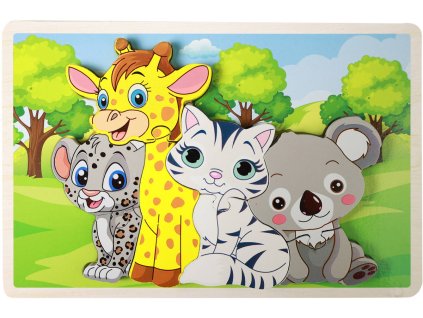 DŘEVO PUZZLE Zvířátka 3D vkládací 8 dílků na desce *DŘEVĚNÉ HRAČKY*