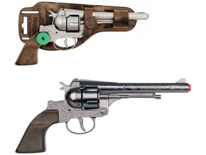 Revolver kovbojský stříbrný 25cm dětská kapslovka kovová 12 ran