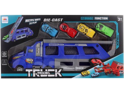 Kamion auto s vystřelovací dráhou herní set se 4 autíčky kov