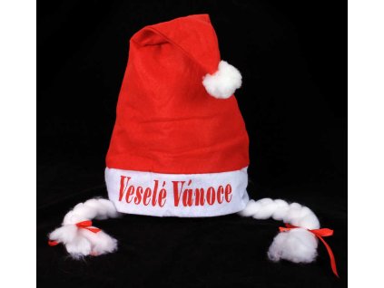 KARNEVAL Vánoční čepice s copy Veselé Vánoce *KARNEVALOVÝ DOPLNĚK*