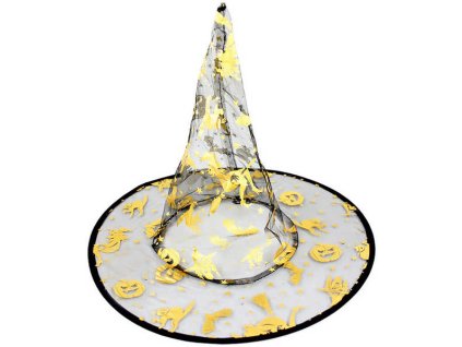 KARNEVAL Klobouk Čarodějnický zlatý potisk 39 cm KARNEVALOVÝ DOPLNĚK