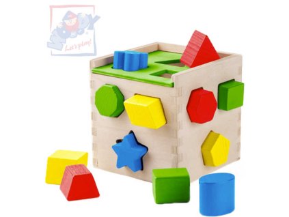 WOODY DŘEVO Krabička vkládací kostka s barevnými tvary *DŘEVĚNÉ HRAČKY*