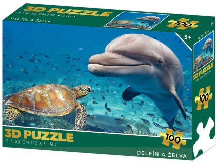 PUZZLE 3D Delfín a želva 31x23cm 100 dílků skládačka v krabici