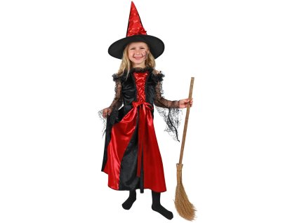 KARNEVAL Šaty čarodějnice černo/červené vel. S (110-120cm) 3-6 let *KOSTÝM*