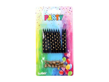 Svíčky 10ks + stojánky 10ks zlaté tečky