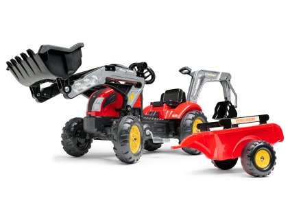 Falk Šlapací traktor Vintage 2058N s lžící, bagrem a přívěsem, červený