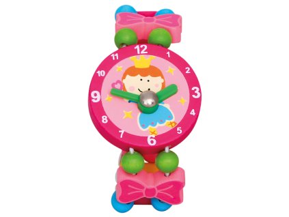 Hodinky víla dřevěné růžové 8cm
