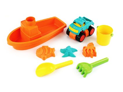 Sada na písek auto a loď 33 cm