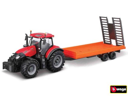 Bburago Farm 10cm Tractor with Trailer - Case IH Optum CVX 300 with Low Loader Trailer