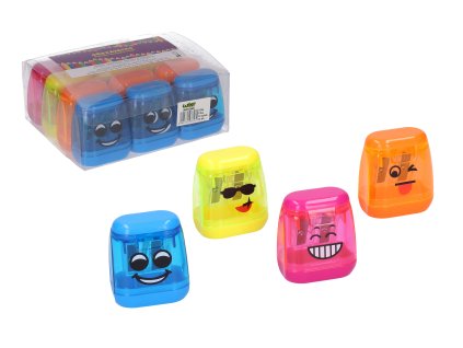 Ořezávátko na dvě tužky se zásobníkem průhledné - smajlík