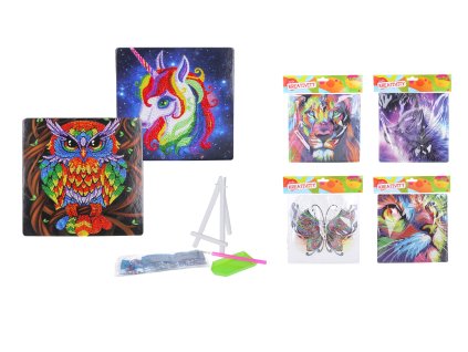Kreativní set diamond painting 20x20 cm MIX + stojánek