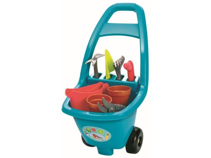 Záhradný vozík s náradím, kvetináčmi a kanvičkou