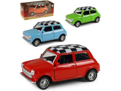 Auto Mini Cooper retro kovové 11cm zpětný chod 4 barvy