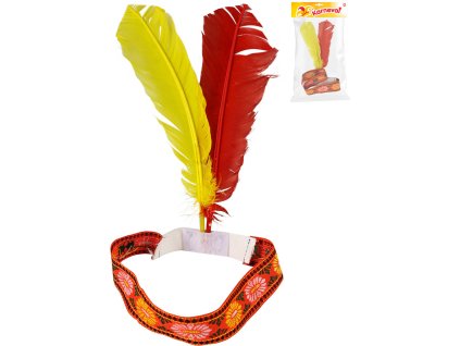 KARNEVAL Čelenka indiánská ribana s výšivkou barevná péra