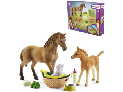 SCHLEICH Quarter kůň a hříbě set se štěňátkem a doplňky plast