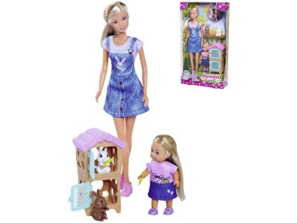 SIMBA Panenka Steffi + Evička Rabbit Family herní set se 2 králíky a doplňky