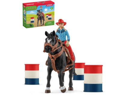 SCHLEICH Kovbojský závod kolem barelů set figurka s koněm a doplňky plast