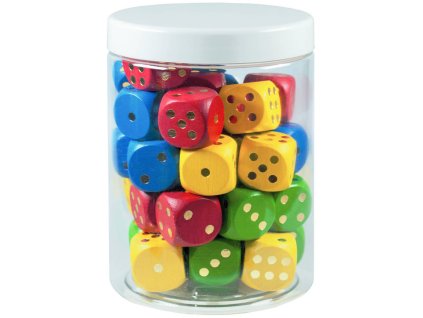 DETOA DŘEVO Hra kostky hrací barevné dřevěné set 34ks v dóze