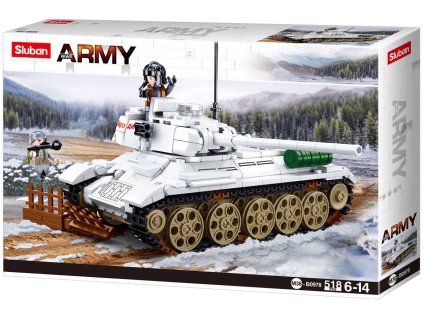 SLUBAN ARMY WWII Tank bílý T-34/85 518 dílků + 2 figurky STAVEBNICE