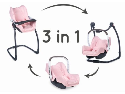 3v1 Autosedačka a stolička MC&Q pre bábiky svetlo ružová