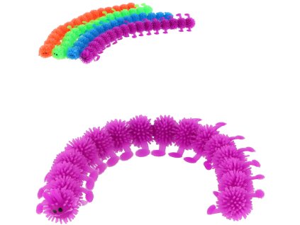 Housenka elastická s bodlinkami natahovací barevná stonožka 4 barvy silikon