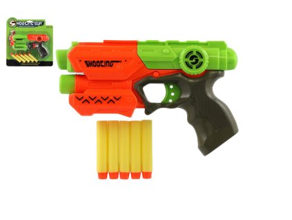 Pistole 21cm na pěnové náboje 5ks plast 2 barvy na kartě