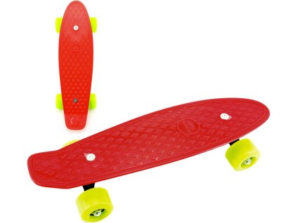 Skateboard dětský pennyboard červený 43cm plastové osy zelená kola