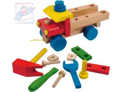 WOODY DŘEVO Auto montážní tahací dřevěné k sestavení set se 3 nástroji