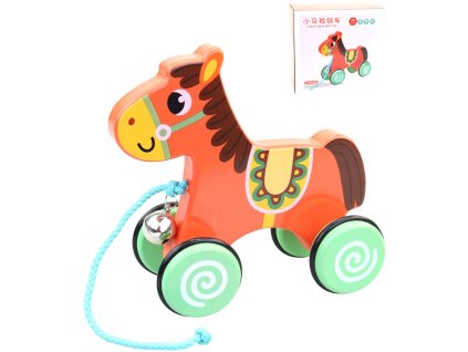 DŘEVO Tahadlo koník zvířátko tahací s rolničkou *DŘEVĚNÉ HRAČKY*