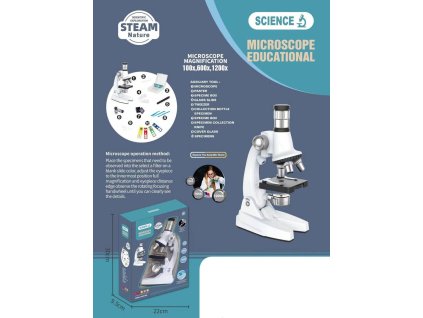 Mikroskop dětský střední zvětšení až 1200x na baterie v krabici