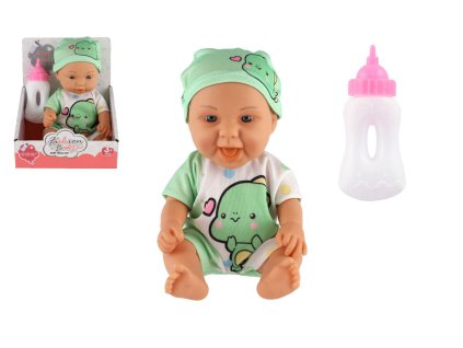 Panenka/Miminko s lahvičkou plast 26cm pevné tělo 2 druhy v krabičce 15x13x18cm