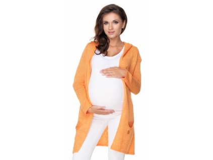 Dlouhý těhotenský kardigan s kapucí, pomerančový, Be MaaMaa