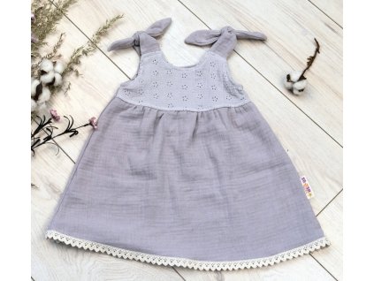 Baby Nellys Letní lehoučké mušelínové šaty Summer - šedé