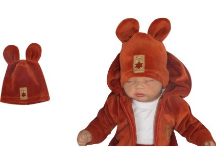 Z&Z Velurová, semišková čepička s oušky, měděná