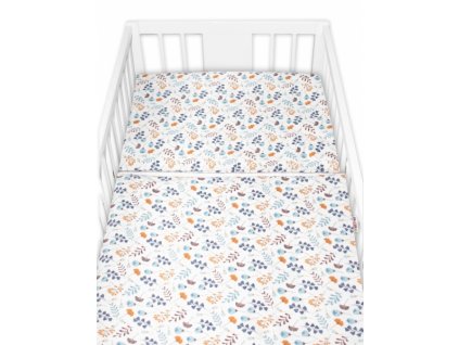 Povlečení do postýlky, 2D sada flanel - Louka, Baby Nellys, modrá/bílá