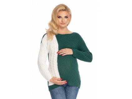 Těhotenský svetr, pletený vzor - zelená/bílá