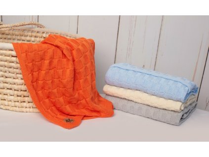 Luxusní bavlněná pletená deka, dečka CUBE, 80 x 100 cm - orange