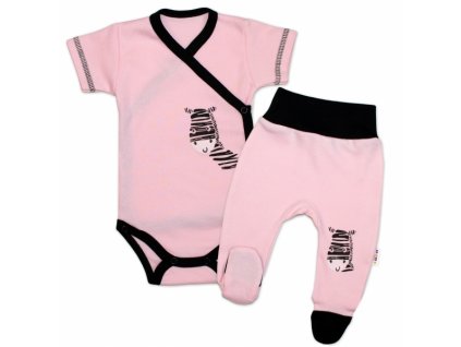 Baby Nellys 2-dílná sada body kr. rukáv + polodupačky, růžová - Zebra