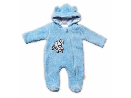 Baby Nellys Chlupáčkový overálek s kapucí, Cute Bunny - modrý