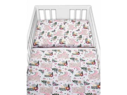 Baby Nellys 2-dílné bavlněné povlečení Králíček na louce - růžová, bílá