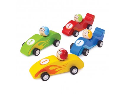 Bigjigs Toys Barevné dřevěné závodní auto 1ks