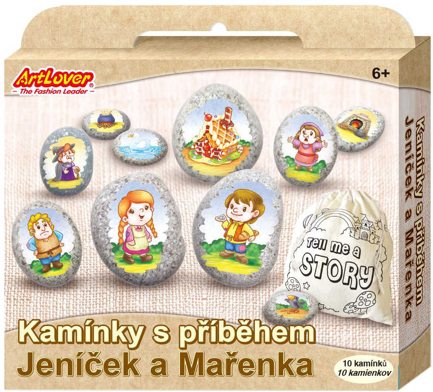 Kamínky s příběhem pohádky Jeníček a Mařenka kreativní set s 10 kamínky