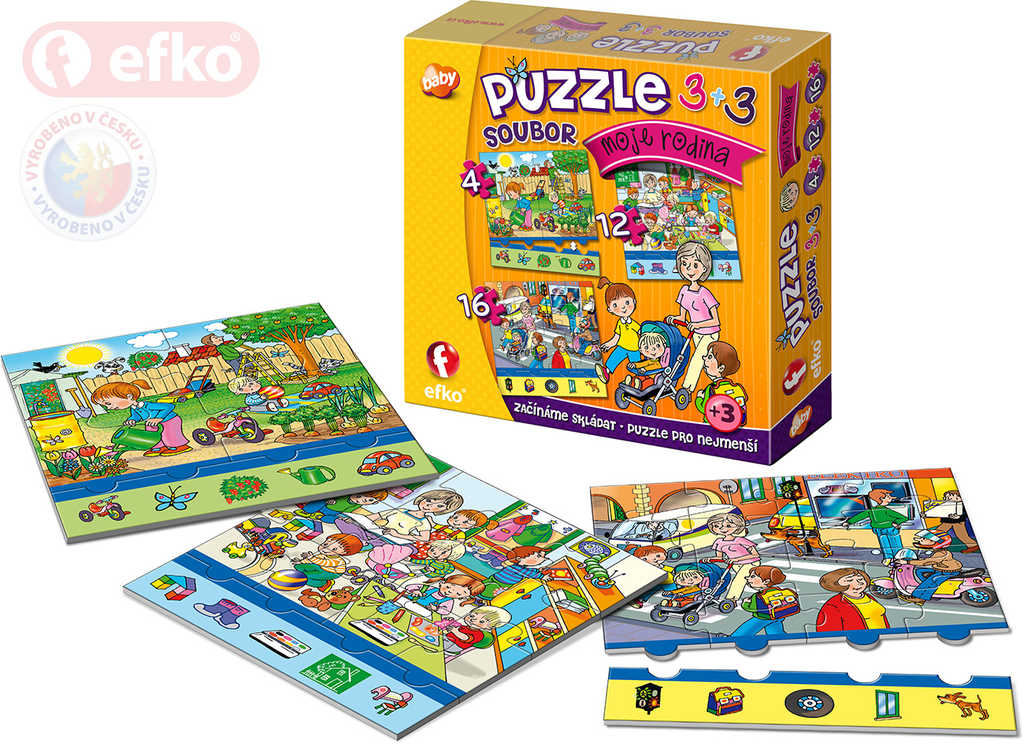 EFKO Puzzle baby Moje rodina skládačka 3v1 set 32 dílků 15x15cm v krabici