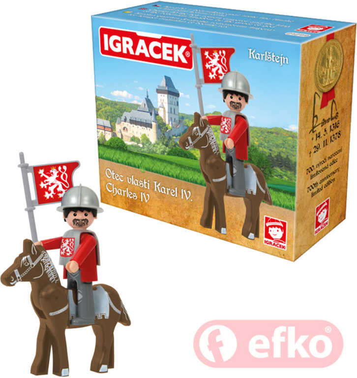 EFKO IGRÁČEK Karel IV. Karlštejn set s koněm a doplňky v krabičce STAVEBNICE