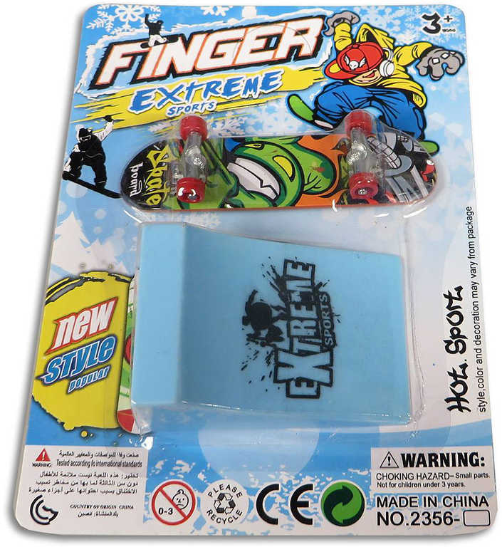 Fingerboard prstový skateboard motorická hra 9cm set s rampou na kartě různé druhy plast