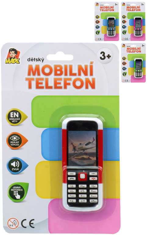 Telefon dětský 11cm tlačítkový mobil na baterie 4 barvy AJ Zvuk na kartě